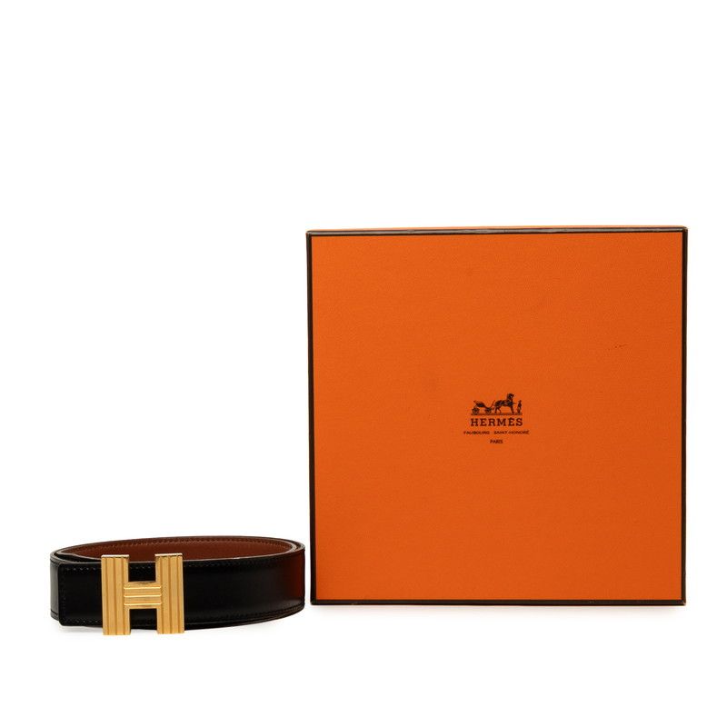Hermes H Buckle Reversible Belt 70 Stamp D Black Gold Leather — view 7