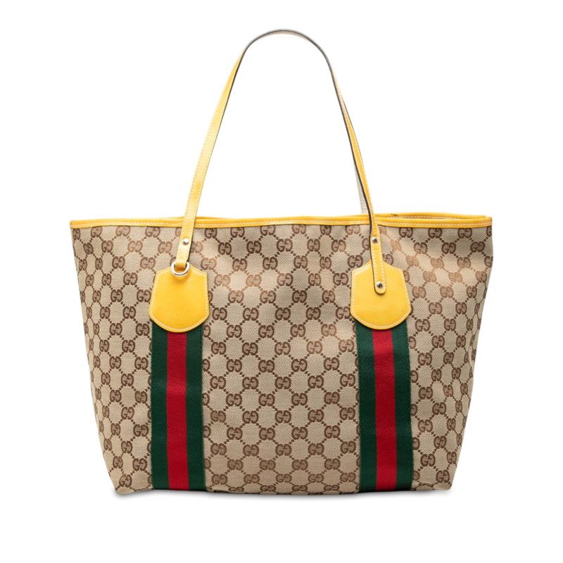 Gucci GG Canvas Sherry Line Jolly Tote Shoulder Bag Beige Brown