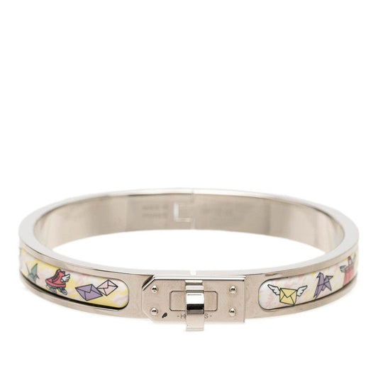 Hermes Mini Clic Kelly PM Letter Motif Bracelet Bangle Silver Multicolor Metal