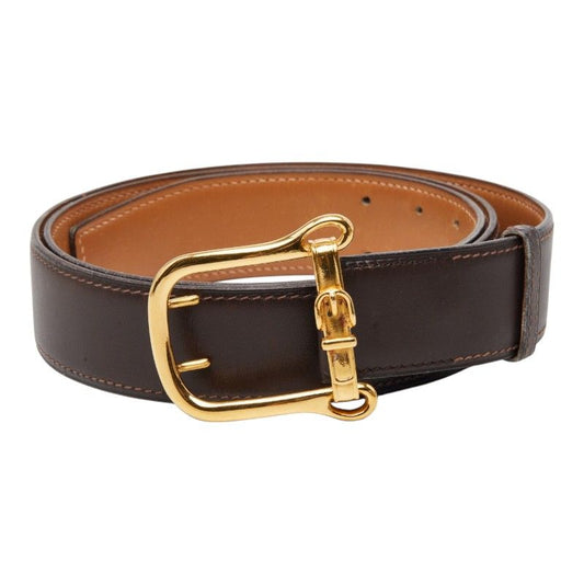 Hermes Belt Motif Buckle Brown Gold Leather