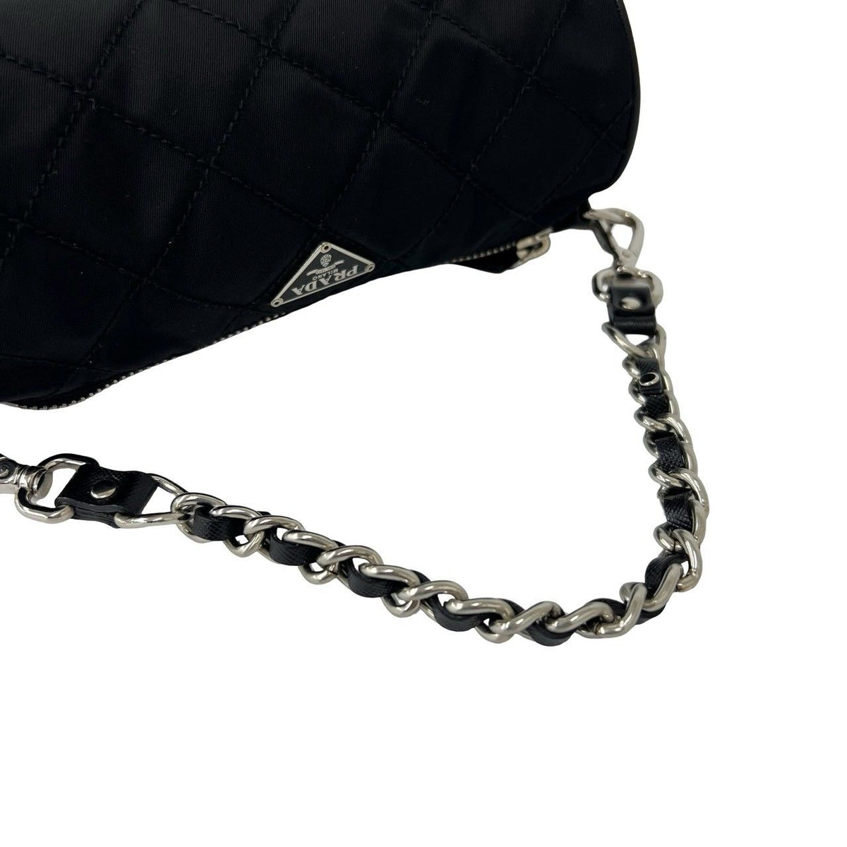 Prada Triangle Logo Quilted Tessuto Nylon Leather Mini Handbag Pouch Black — view 4