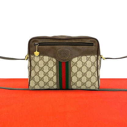Gucci Vintage Sherry Line GG Pattern Logo Leather Shoulder Bag Pochette Brown