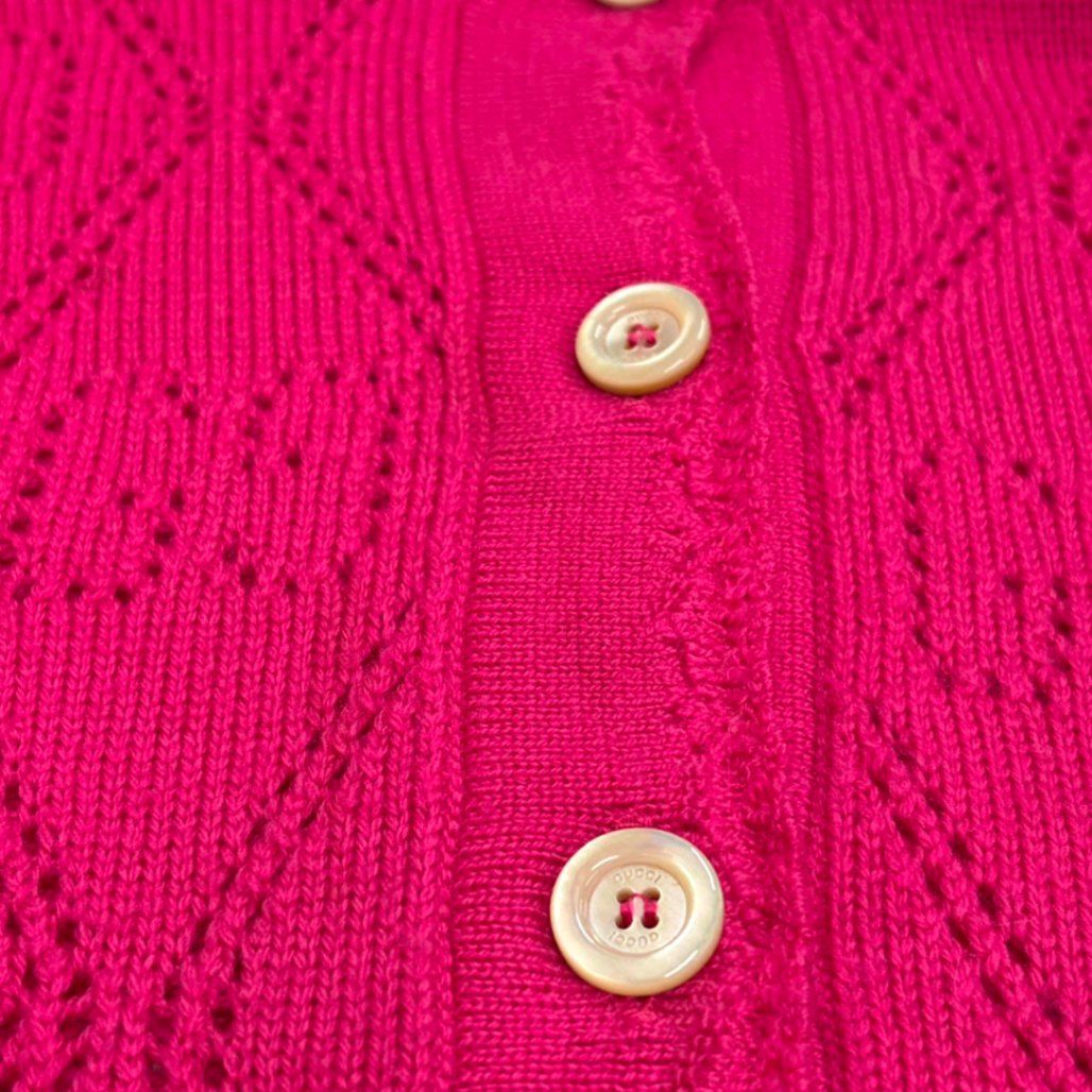 Gucci GG Perforated Crew Neck Knit Cardigan Pink — view 8