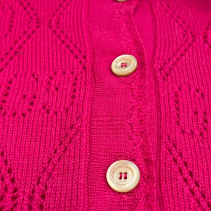 Gucci GG Perforated Crew Neck Knit Cardigan Pink — view 8