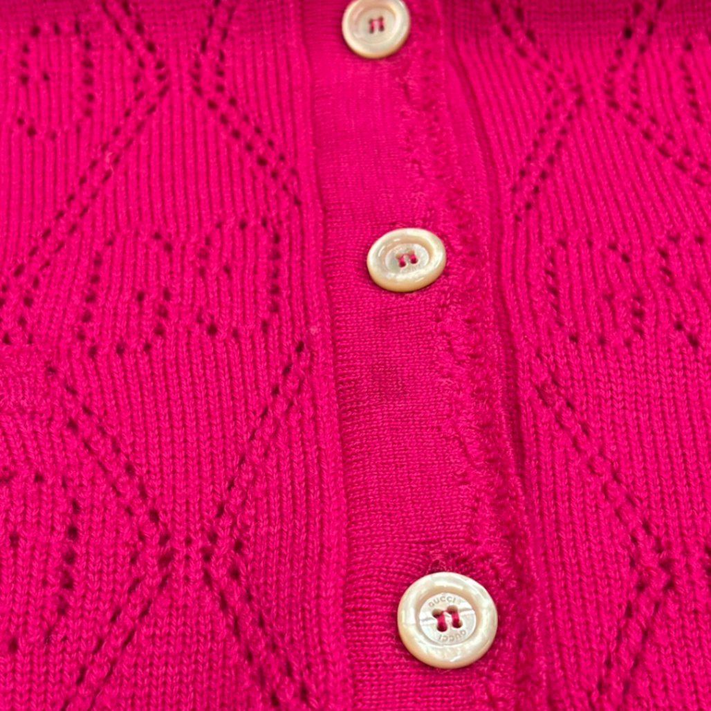 Gucci GG Perforated Crew Neck Knit Cardigan Pink — view 7