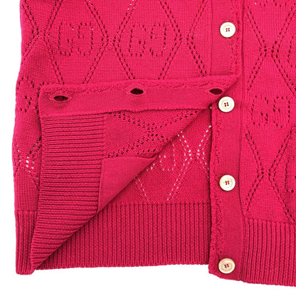 Gucci GG Perforated Crew Neck Knit Cardigan Pink — view 6