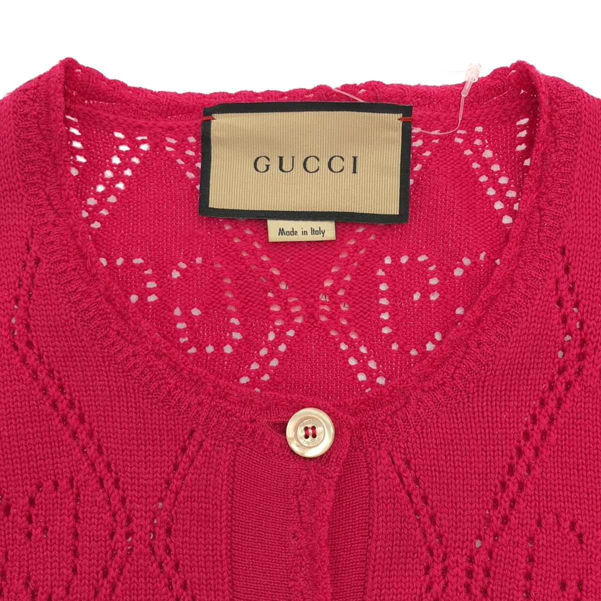 Gucci GG Perforated Crew Neck Knit Cardigan Pink — view 4