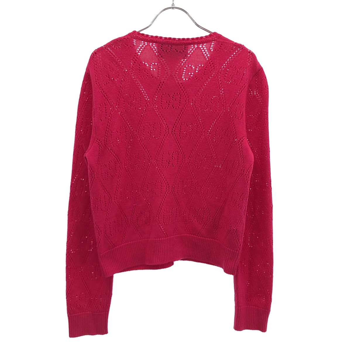 Gucci GG Perforated Crew Neck Knit Cardigan Pink — view 2