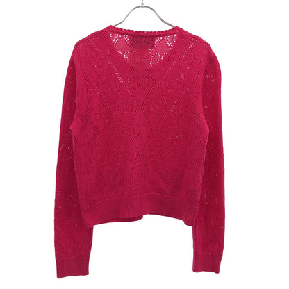 Gucci GG Perforated Crew Neck Knit Cardigan Pink — view 2