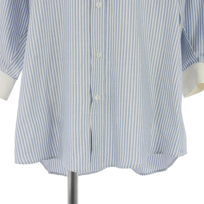 Celine Silk Triomphe Embroidery Striped Shirt Blouse Blue White 36 — view 4