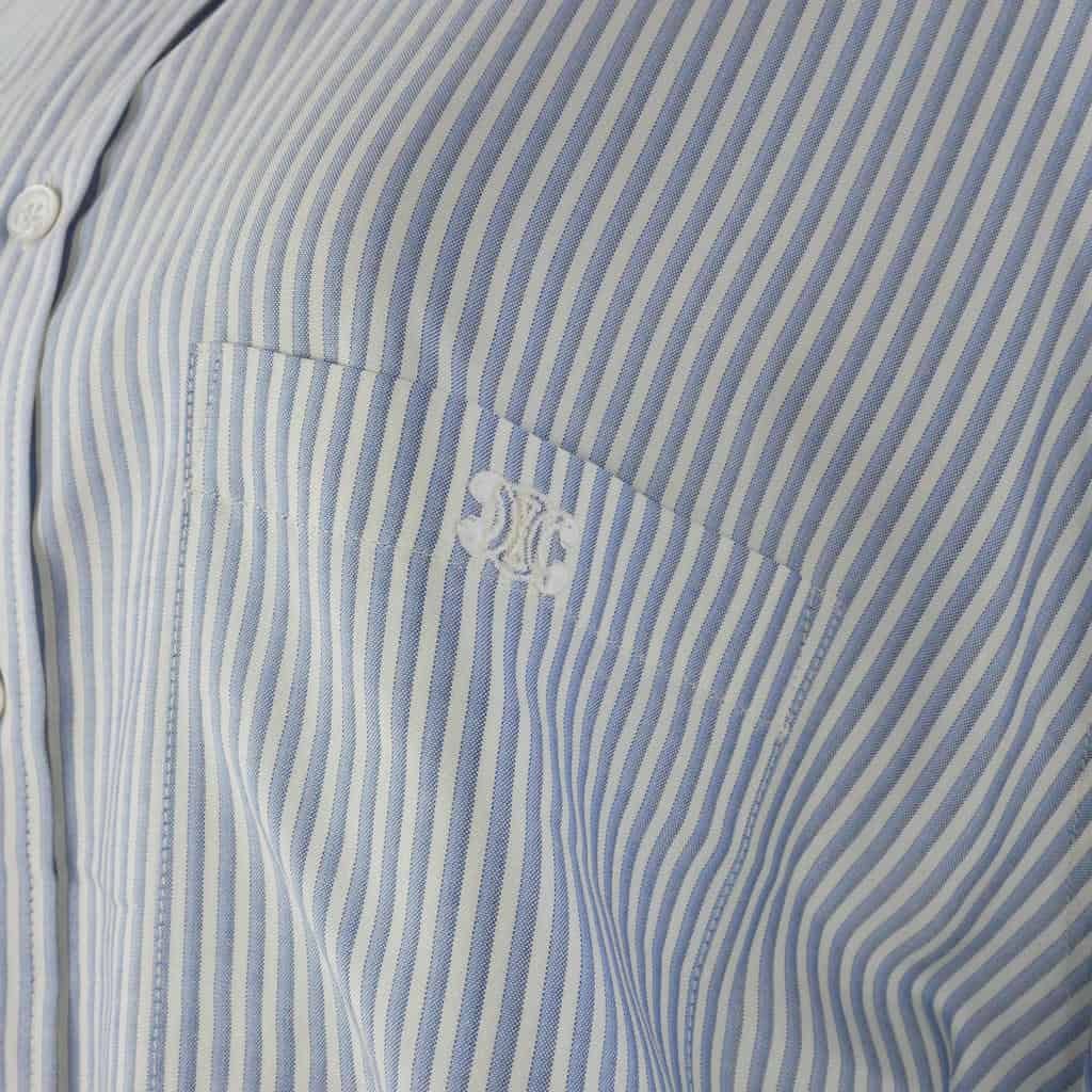 Celine Silk Triomphe Embroidery Striped Shirt Blouse Blue White 36 — view 3