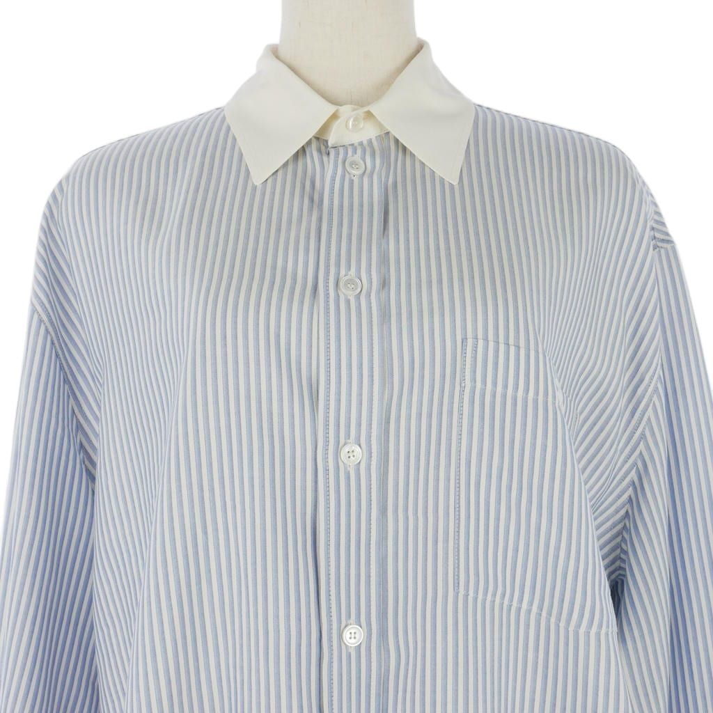 Celine Silk Triomphe Embroidery Striped Shirt Blouse Blue White 36 — view 2