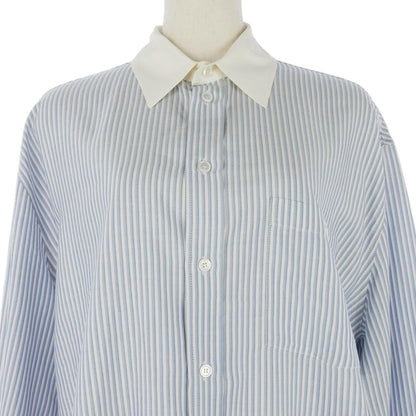 Celine Silk Triomphe Embroidery Striped Shirt Blouse Blue White 36 — view 2