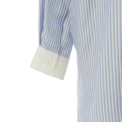 Celine Silk Triomphe Embroidery Striped Shirt Blouse Blue White 36 — view 7