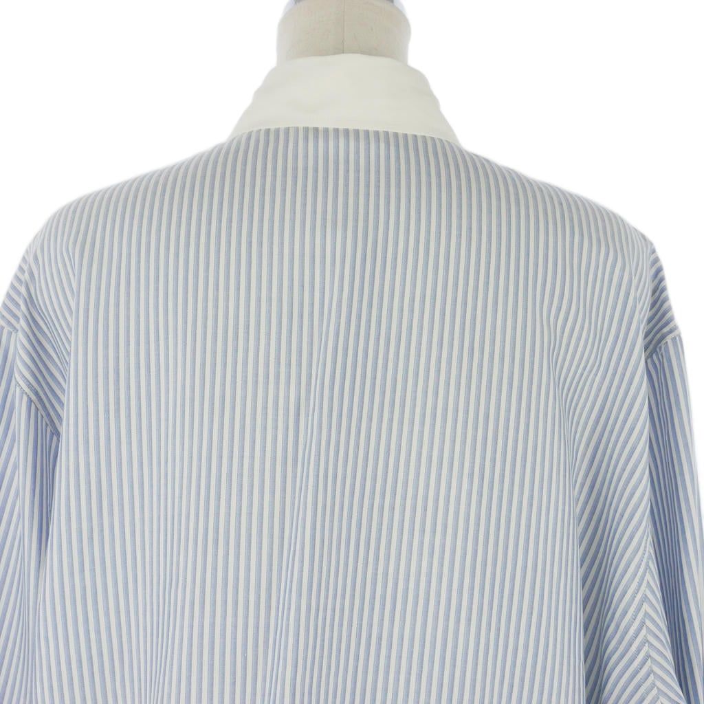Celine Silk Triomphe Embroidery Striped Shirt Blouse Blue White 36 — view 6