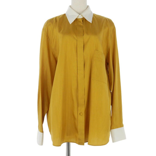 Hermes Cleric Shirt Blouse Long Sleeve Silk Yellow 44