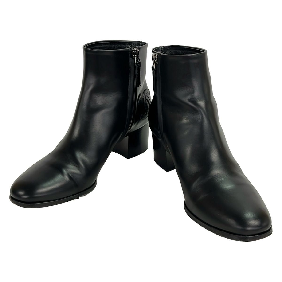Chanel Short Boots Black CC Logo Leather — view 2