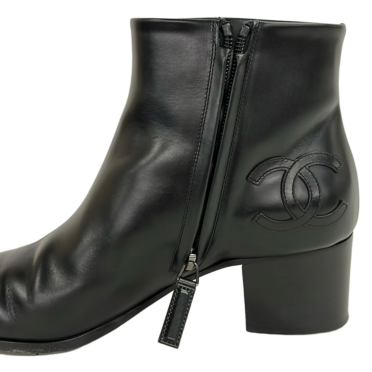 Chanel Short Boots Black CC Logo Leather — view 5
