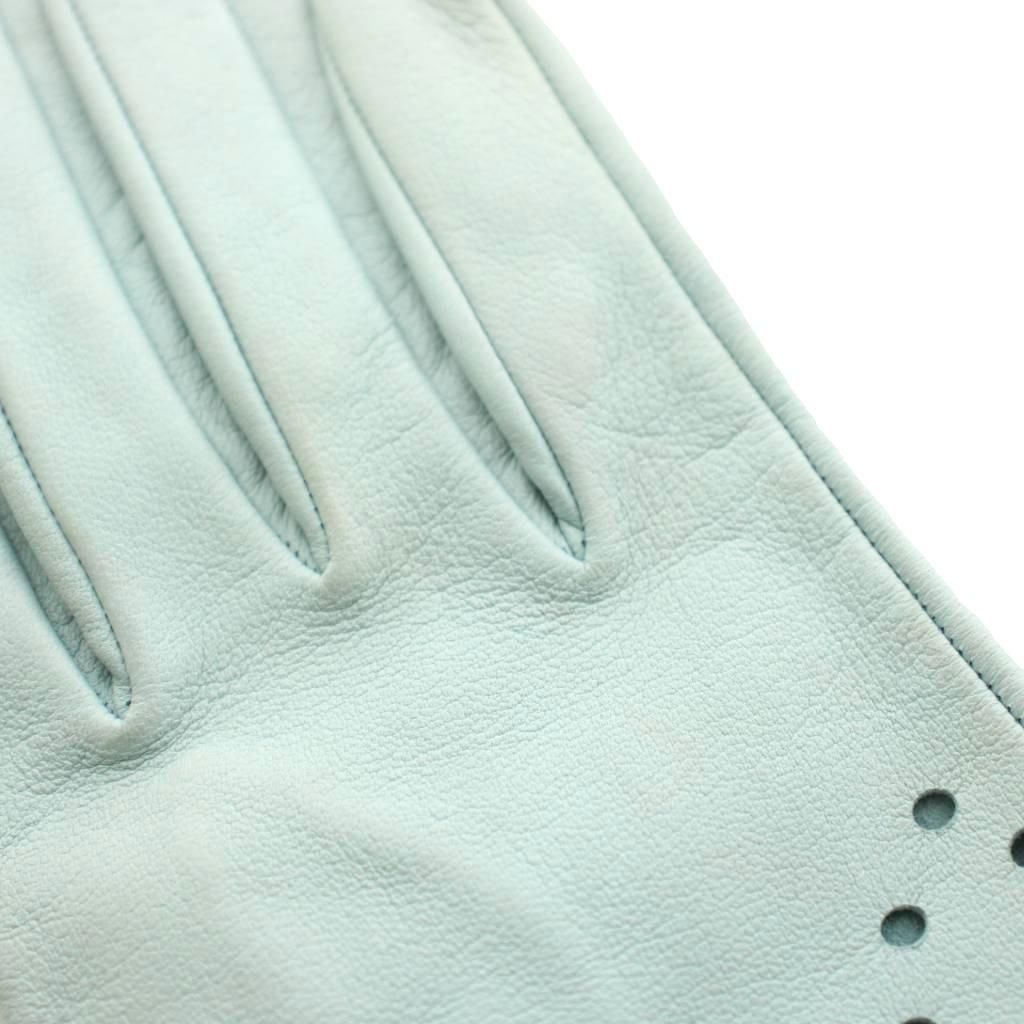 Hermes Gloves Leather Perforated Logo 6.5 Light Blue — view 7