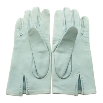 Hermes Gloves Leather Perforated Logo 6.5 Light Blue — view 2