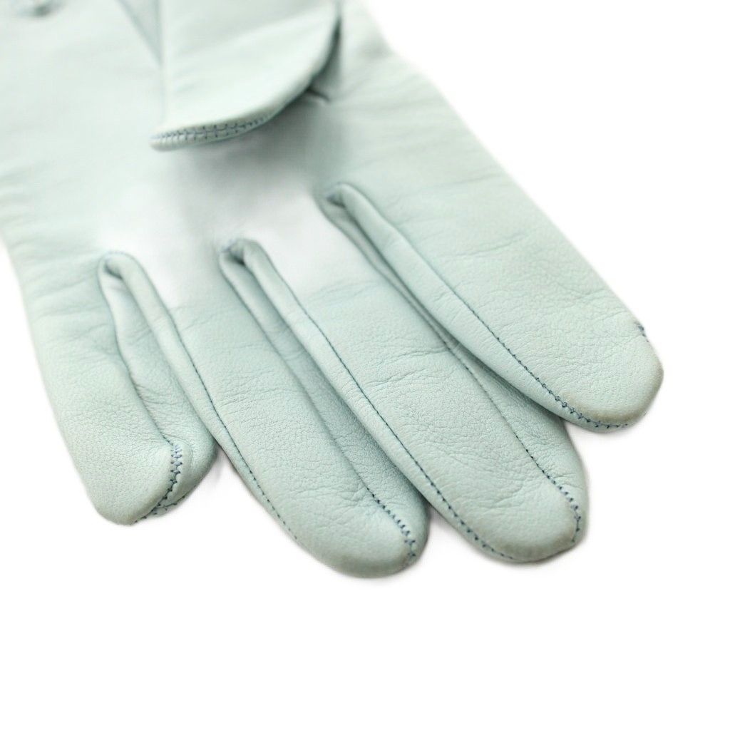 Hermes Gloves Leather Perforated Logo 6.5 Light Blue — view 4