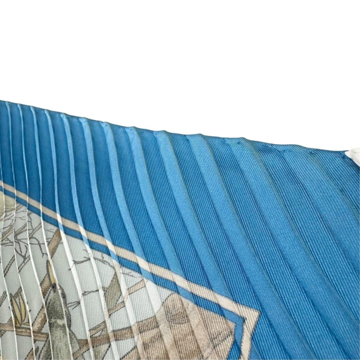 Hermes Pleats Chasse Au Bois Silk Yellow Blue Scarf — view 7