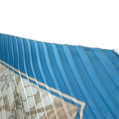 Hermes Pleats Chasse Au Bois Silk Yellow Blue Scarf — view 7