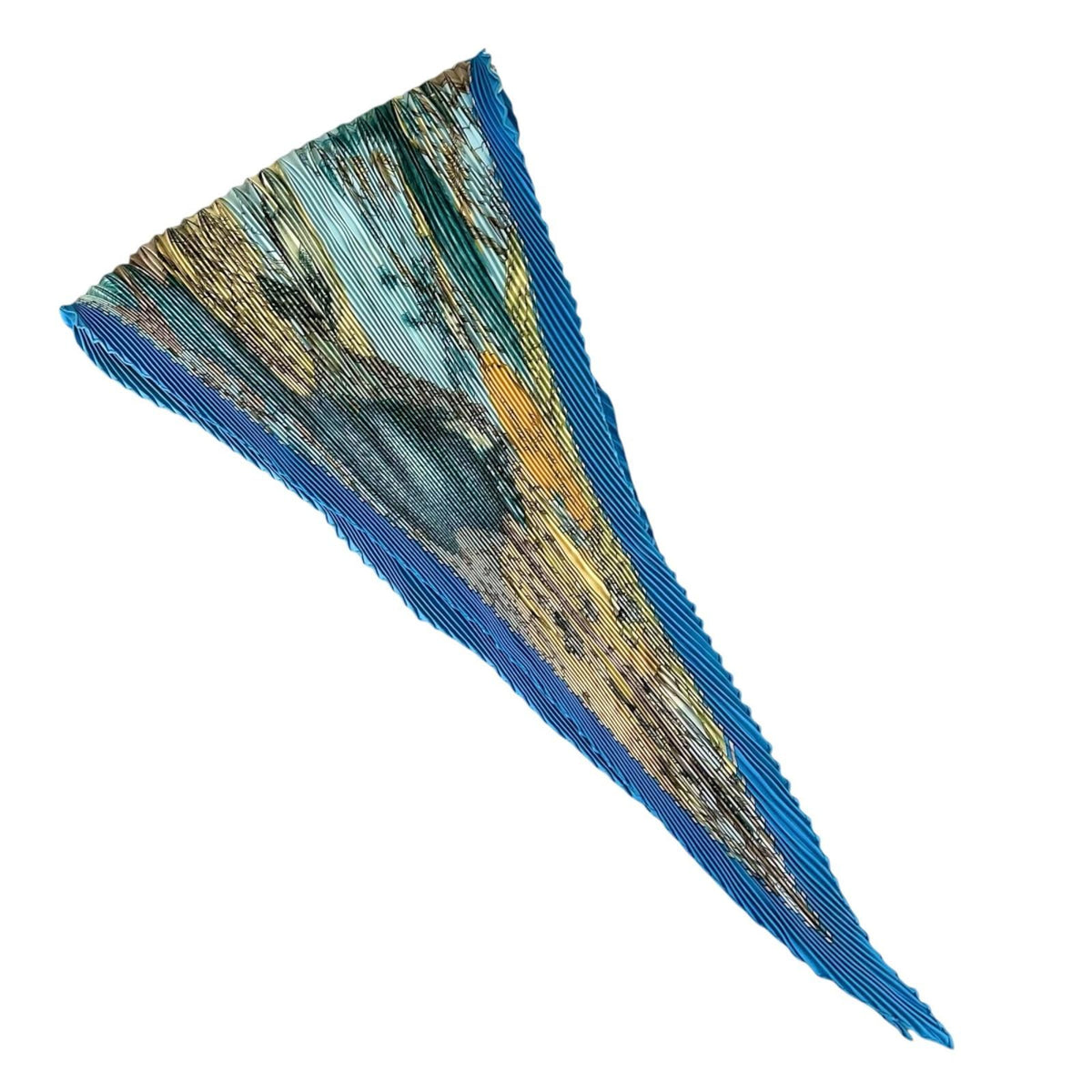 Hermes Pleats Chasse Au Bois Silk Yellow Blue Scarf — view 2