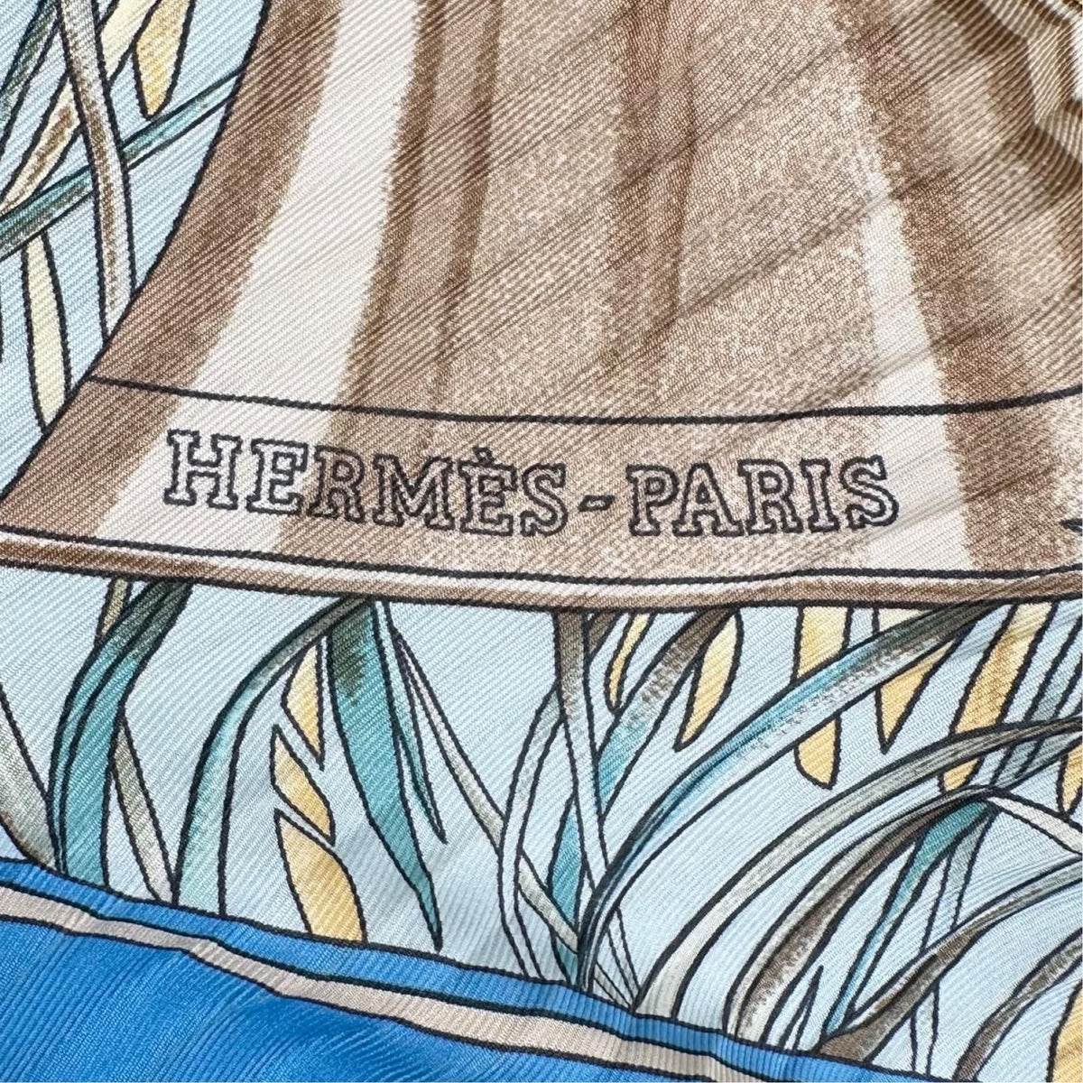 Hermes Pleats Chasse Au Bois Silk Yellow Blue Scarf — view 6