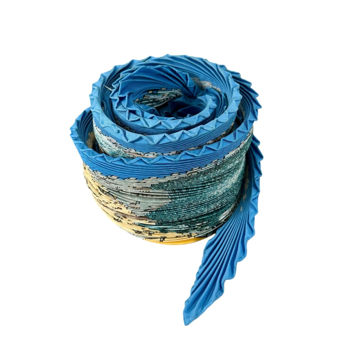 Hermes Pleats Chasse Au Bois Silk Yellow Blue Scarf — view 3