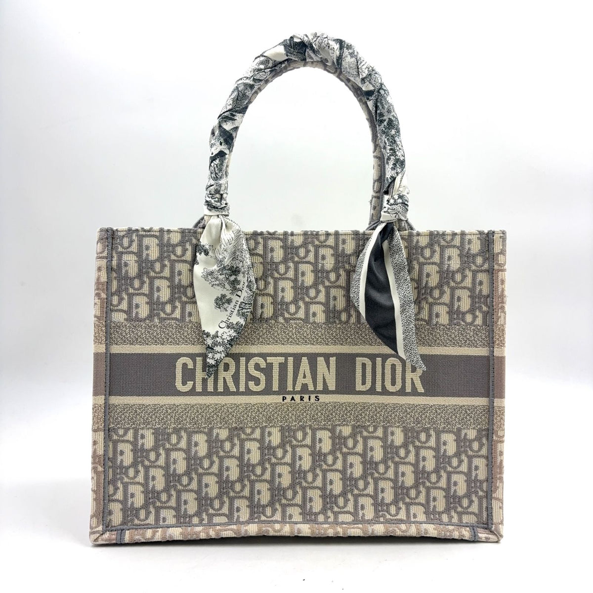 Dior Book Tote Oblique All Over Print Scarf Canvas Gray