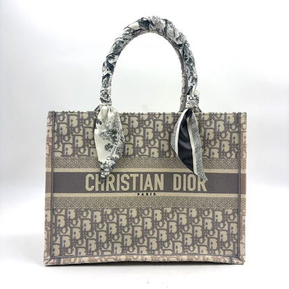 Dior Book Tote Oblique All Over Print Scarf Canvas Gray