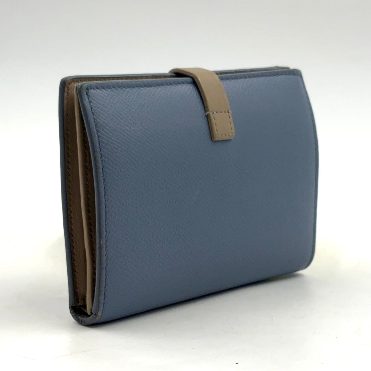 Celine Medium Strap Wallet Leather Beige Light Blue Bifold Silver — view 2