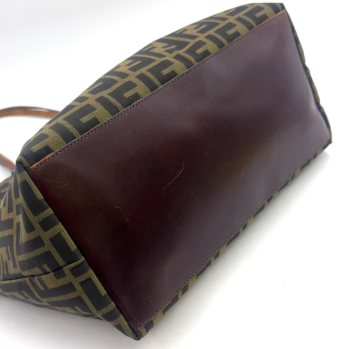 Fendi Zucca Pattern Leather Canvas Brown Tote Bag Silver — view 7