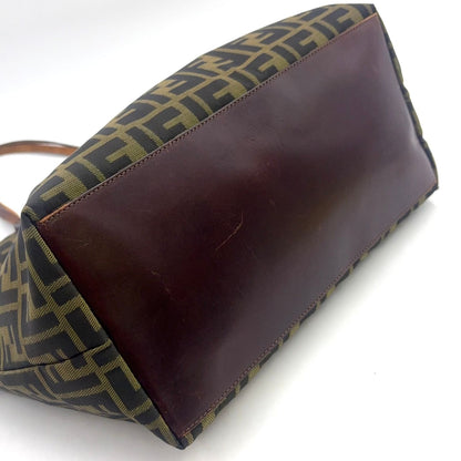 Fendi Zucca Pattern Leather Canvas Brown Tote Bag Silver — view 7