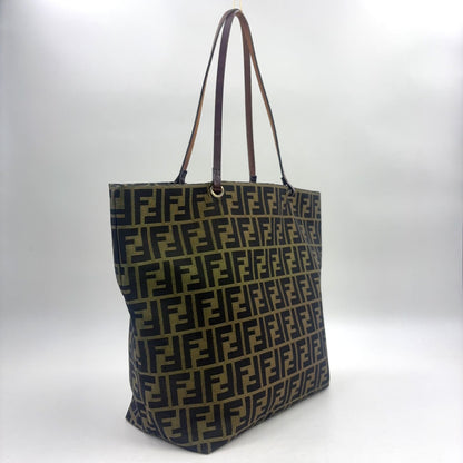 Fendi Zucca Pattern Leather Canvas Brown Tote Bag Silver — view 2