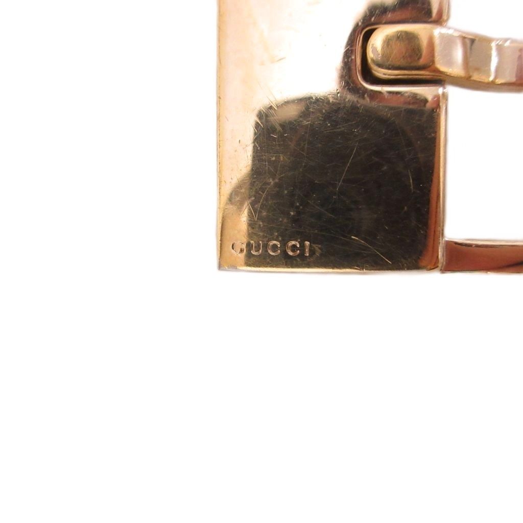 Gucci Square Buckle Leather Belt Logo Stamp Black Gold Tone — view 4