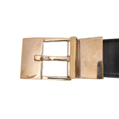 Gucci Square Buckle Leather Belt Logo Stamp Black Gold Tone — view 2