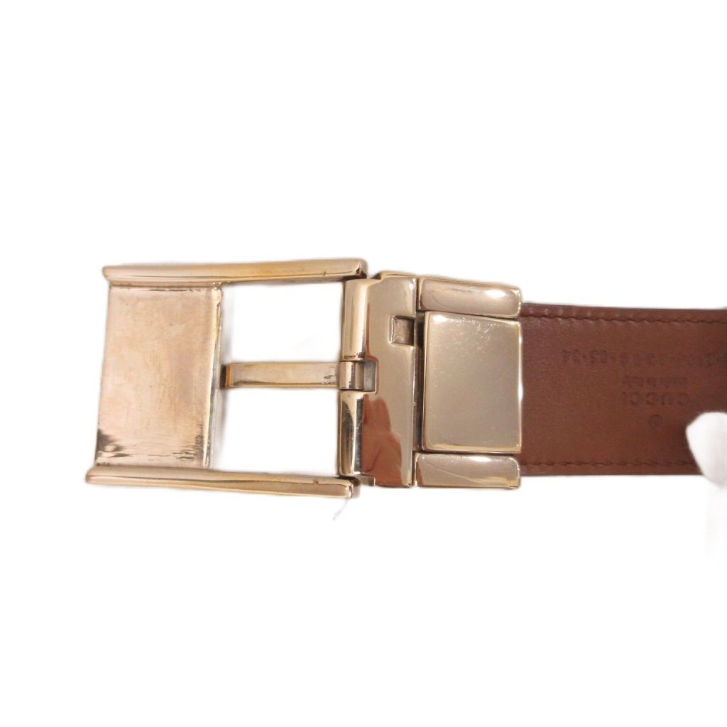 Gucci Square Buckle Leather Belt Logo Stamp Black Gold Tone — view 3