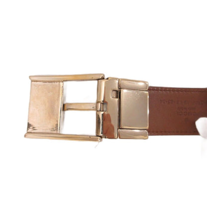 Gucci Square Buckle Leather Belt Logo Stamp Black Gold Tone — view 3