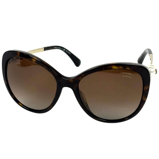 Chanel Sunglasses CC Logo Acetate Faux Pearl Brown Eyewear