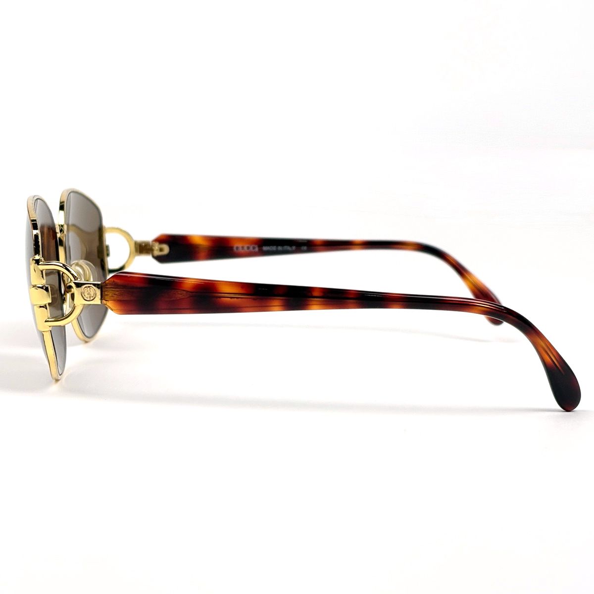 Gucci Sunglasses Eyewear Demi Pattern Horsebit Metal Acetate Gold Red — view 2