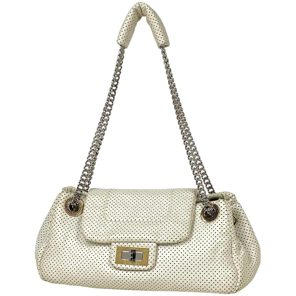 Chanel Shoulder Bag Perforated Leather White