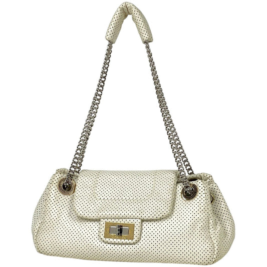 Chanel Shoulder Bag Perforated Leather White