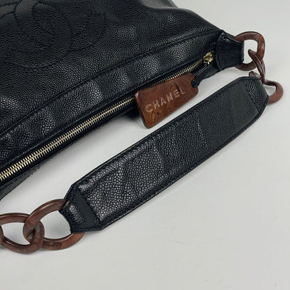 Chanel Shoulder Bag CC Logo Wood Chain Caviar Leather Black — view 5