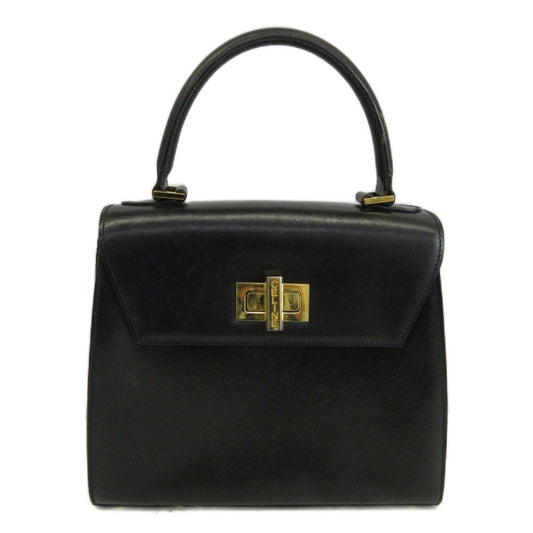 Celine Vintage Handbag Shoulder 2-Way Leather One Handle Turnlock Logo Gold