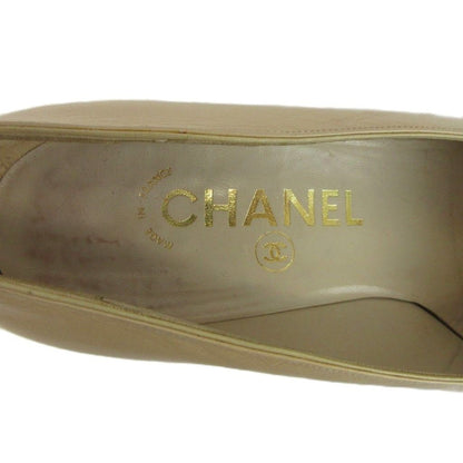Chanel Pumps Leather Cap Toe Middle Heels Bicolor Beige Black — view 7