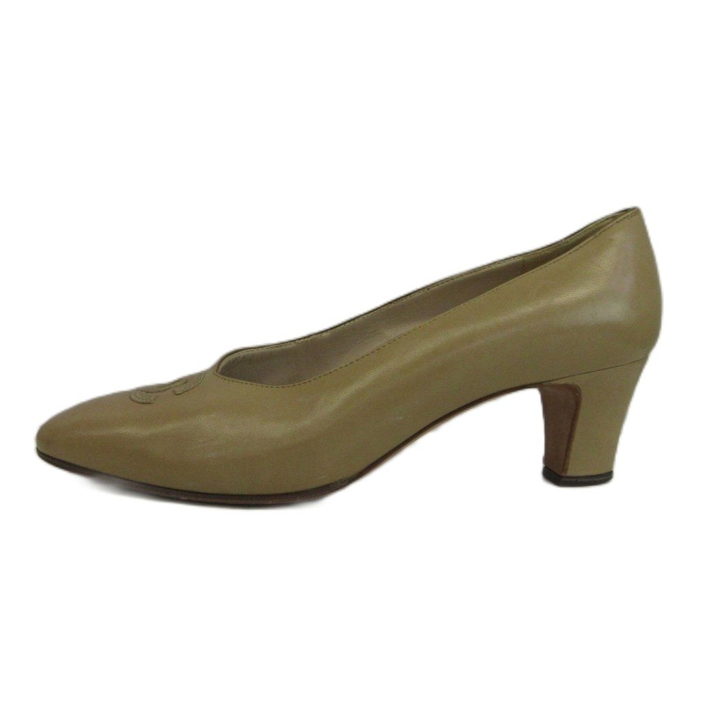 Chanel Pumps Leather Pointed Toe Middle Heels CC Logo Beige — view 2