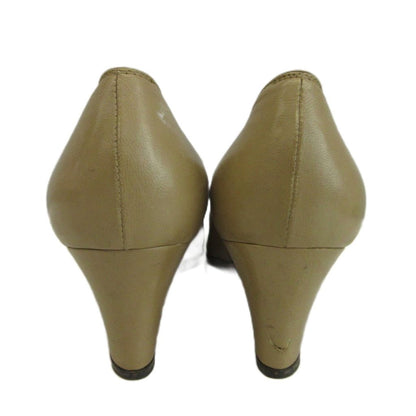 Chanel Pumps Leather Pointed Toe Middle Heels CC Logo Beige — view 5