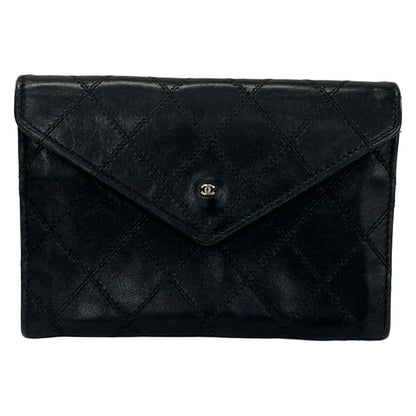 Chanel Bifold Wallet Bicolor Black CC Logo Silver Leather